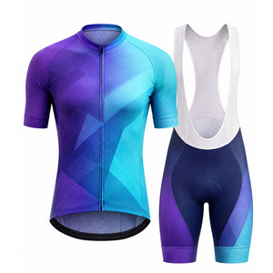 Ensemble maillot et short de cyclisme pour homme, dégradé violet-bleu, 100 % polyester, uniforme de cyclisme - Product Image 1