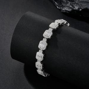 925 <b>Silver</b> Lab Grown Diamond Baguette Link Tennis Bracelet <b>Mens</b> Luxury Iced Statement Bracelet Gift <b>For</b> Him - Product Image 6