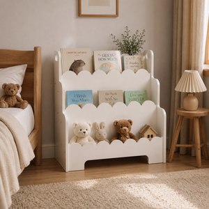 Modern Wooden 3-Tier <b>Bookcase</b> With Scallop Edge Design For Kids Bedroom Home Furniture - Product Image 5