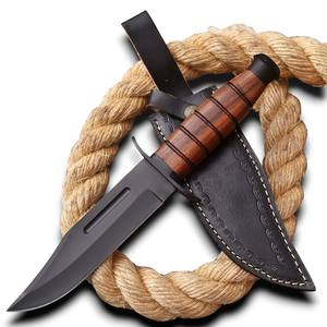 Cuchillo de Caza y Camping Profesional de Acero Inoxidable 440, Afilado como una Navaja, con Hoja Fija y Mango de Cuero con Recubrimiento de Óxido, DIY OEM - Product Image 1