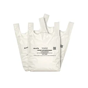 Sacs de courses en plastique biodégradable et compostable de type UKHI PE W Cut, impression flexo, thermoscellage, commandes personnalisées acceptées - Product Image 5