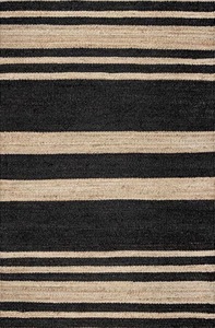 Tapis en jute naturel tissé à la main avec un design rayé moderne, durable, écologique, à poils plats, épaisseur moyenne, pour la maison et le salon - Product Image 2