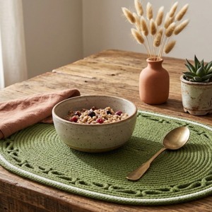 Green Macrame <b>Table</b> <b>Mats</b> Handmade Boho Dining <b>Table</b> Decor Placemats for Kitchen Coffee <b>Table</b> and Home Styling From India - Product Image 6