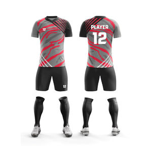 Conjunto de Camiseta de Fútbol para Hombre, Gris, Rojo y Negro, Manga Corta, Cuello en V, Poliéster que Absorbe la Humedad, Ajuste Atlético para Todas las Temporadas - Product Image 1