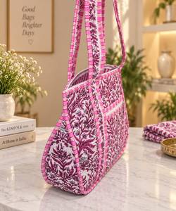 Bohemian Vintage Printed <b>Canvas</b> <b>Tote</b> Bag with Zipper Closure for Floral Pattern for Women's Fashion Shopping All Seasons - Product Image 3