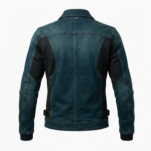 Blouson Moto Homme en Jean Délavé Bleu Pétrole avec Fermeture Éclair Asymétrique, Panneau en Maille Respirante et Boucle Ajustable - Product Image 2