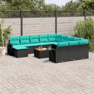 Set di divani da giardino in polyrattan nero con cuscini, collezione di mobili da esterno da 13 pezzi - Product Image 3