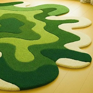 Modern Green Abstract Area Rug Irregular Shape Hand Tufted Carpet Contemporary Artistic <b>Floor</b> Rug for Living Room Bedroom Decor - Product Image 4