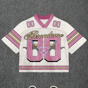 Camiseta Deportiva Personalizada de Malla Sublimada para Hombre, Cuello en V, Estilo Retro, Estampado Gráfico, Streetwear, Venta al Por Mayor OEM - Product Image 6