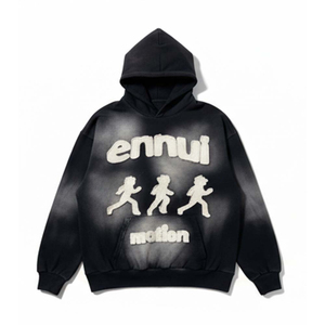 Sweat à capuche hiver épais avec broderie 3D, style rétro streetwear, noir, imprimé graphique, pour hommes et femmes, décontracté, 100% coton - Product Image 1