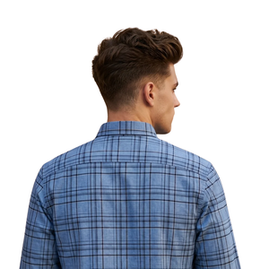 Denim Blue Plaid <b>Men</b> <b>Flannel</b> <b>Shirt</b> Long Sleeve Button Down Checkered Casual <b>Shirt</b> Soft Brushed Fabric Fashion Streetwear Custom - Product Image 4