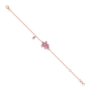 Bracelet en diamants à motif floral rose avec chaîne en or rose et design central à pétales superposés - Product Image 3