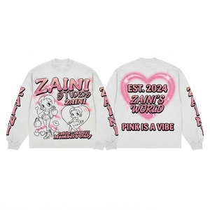 Sweat-shirt à capuche pour homme en molleton de coton premium 400 GSM, blanc et rose, avec impression en relief, graphisme airbrush, logo personnalisé, OEM ODM, coupe oversize - Product Image 1