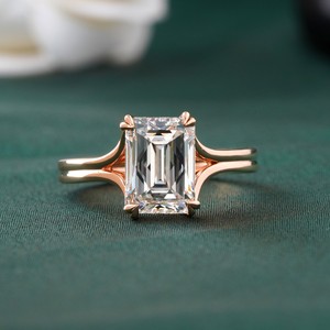 14K Gold Solitaire Engagement <b>Ring</b> 3.02 CT Lab Grown Marquise Cut Emerald Cut Diamond VVS1 Clarity Bezel Bridal Wedding <b>Ring</b> - Product Image 2