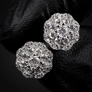 Pendientes de plata de ley 925 con moissanita de corte redondo VVS, diseño de flor, estilo Iced Out, lujo y moda para mujer. - Product Image 4