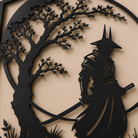 Décoration murale SAMOURAÏ & SILHOUETTE D'ARBRÉS – Art mural en métal encadré, Silhouette d'arbre zen asiatique, Décoration suspendue pour la maison