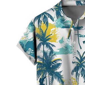 <b>Men</b> Tropical <b>Beach</b> <b>Shirts</b> Hawaiian Floral Print Twill 100% Polyester Slim Fit Breathable Anti-Wrinkle Woven Short Sleeve ODM - Product Image 6
