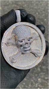 Colgante de Moissanita Hip Hop con Calavera 3D, Collar con Medalla Redonda, Plata 925, Colgante de Moissanita Personalizado - Product Image 1