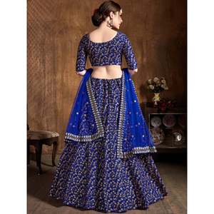 Elegante Lehenga Choli de Seda con Lentejuelas Azules para Bodas, Talla Grande - Product Image 5