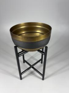 Modern Design Gold Brass Planter With Black Metal <b>Stand</b> Indoor Flower Pot Minimalist Design for Green <b>Plants</b> - Product Image 3