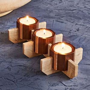 Portavelas de Madera Natural, Juego de Portavelas con Forma de Columna, Diseño Cónico, Acabado Natural, Decoración para el Hogar - Product Image 3