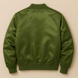 Green Satin Varsity Jacket Men's Stand Collar Button Front Fashionable Wool Blend <b>Coat</b> - Product Image 6