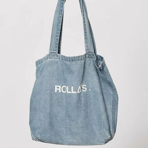Sac fourre-tout de plage en jean décontracté pour femme, en tissu de coton bleu, idéal pour le shopping – Meilleur prix - Product Image 1