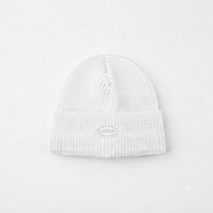 Bonnet d'hiver unisexe blanc personnalisé de qualité supérieure, style Dobby, 100 % acrylique, couleur unie, vêtements streetwear décontractés. - Product Image 1