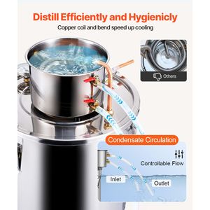 Alambique de Acero Inoxidable de 8 Galones/30 Litros con Serpentín de Cobre, Kit de Fermentación y Refinación para Elaboración Casera de Alcohol, Destilador de Agua y Alcohol - Product Image 4