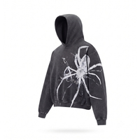 Sweat à capuche unisexe surdimensionné personnalisé, motif araignée brodé et imprimé, effet délavé, 100 % coton, séchage rapide, respirant, OEM ODM