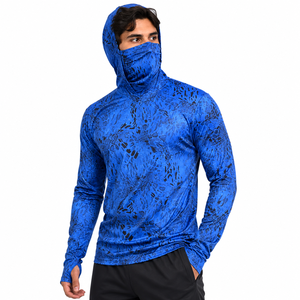 Sweat à capuche de pêche personnalisé en polyester 100% avec impression par sublimation, camouflage bleu, UPF 50, manches longues, léger et respirant - Product Image 1
