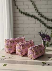 Lot of 10-500 Pcs Set Cotton Floral Printed Quilted <b>Foldable</b> 22x20cm Makeup <b>Bag</b> & Toiletry Travel Pouches for Bathroom - Product Image 3