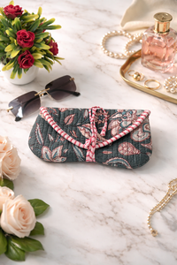 Printed Quilted <b>Sunglasses</b> <b>Case</b> with Striped Handles Soft Fashionable Eyewear Pouch Rectangle <b>for</b> Women - Product Image 1