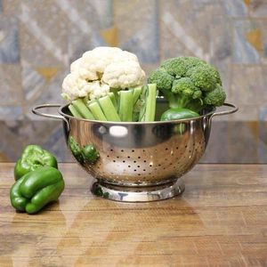 Round Metal <b>Colander</b> <b>Strainer</b> Basket With Perforated Surface For Fast Water Drainage And Everyday Kitchen Tasks - Product Image 1