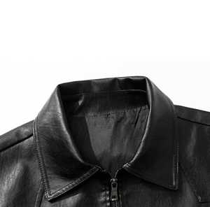Blouson moto coupe slim en cuir véritable pour homme, coupe-vent, avec col montant, fermeture éclair, manches classiques, color block, idéal pour le printemps - Product Image 2