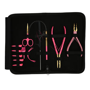 Pink Hair Extension Tools Kit with 2 Hole Beads Crimping <b>Plier</b> Bead Opening Closing Tool Hair Threading Loop Mini Hair Scissor - Product Image 1