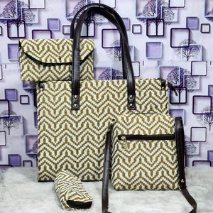Fashion Chevron Pattern Handbag Set for Women – Tote Bag + Crossbody + Wallet + Pouch (4-Piece Set) - Product Image 1