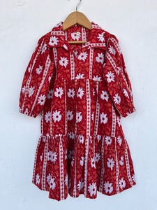 Wholesale <b>Kids</b> Other Apparel Girls Floral Printed Cotton Party Dress with Wide Collar Puffy Sleeves and Gathered <b>Flare</b> - Product Image 2