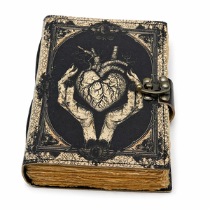 Anatomical Heart Leather Journal with Sewing Binding Gothic Grimoire Sketchbook Deckle Edge Paper Hardcover 100 Sheets - Product Image 3