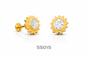 Pendientes de botón de girasol con gema morada de corte princesa chapados en oro de MOLL JEWELLERS, modernos, para mujer, ideales para fiestas y ocasiones especiales. - Product Image 2