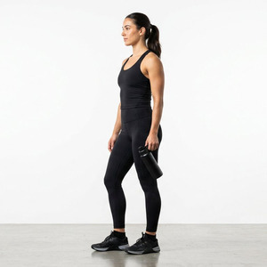 Ensemble de yoga sans couture pour homme, grande taille, composé d'un haut court et d'un legging taille haute, dos nageur, col rond, longueur intégrale, 2 pièces - Product Image 3