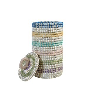 Panier cylindrique en jonc de mer multicolore, fait main, pour rangement, vente en gros, écologique, fabriqué au Vietnam - Product Image 1
