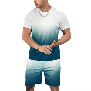 Casual Breathable T-<b>Shirt</b> Shorts Set for Men Summer 2-Piece Digital Printing Custom Heavyweight Terry <b>Waffle</b> for men's - Product Image 2