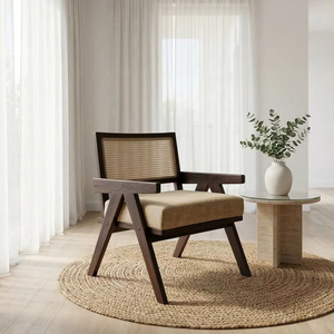 Chaise en bois massif de Sheesham et en rotin, fauteuil en bois et rotin |   Chaise de salle à manger pour salon, chambre, intérieur, extérieur et maison - Product Image 1