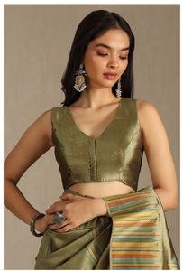 Sari de Tussar Tejido con Diseño de Olivas para Mujer KV con Blusa sin Coser - Product Image 5