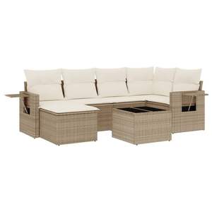 Ensemble de canapés de jardin beige en rotin PE, mobilier d'extérieur résistant à l'eau, design contemporain, coussins en mousse haute densité - Product Image 4