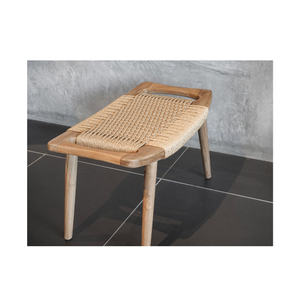 Premium Handcrafted Teak Wood Stool with Woven Rope Seat Minimalist Bench <b>Footrest</b> for Your Elegant Modern Home Living Room - Product Image 3