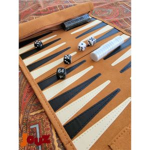 Jeu de backgammon enroulable de qualité supérieure, jeu de société portable de voyage avec finition en daim pour cadeaux de luxe et loisirs, jeu de backgammon en cuir - Product Image 1