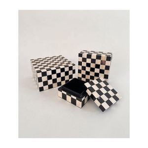 Handcrafted Black White Checkered Resin Jewelry Storage <b>Box</b> Decorative <b>Keepsake</b> Lacquer Finish Bedroom Decorative Gift <b>Box</b> - Product Image 1