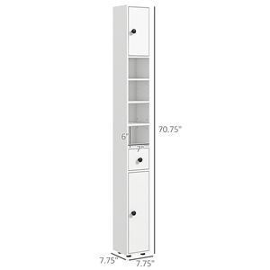 Armadio Alto Bianco per Bagno 180 cm Stretto con Ripiani Aperti, 2 Ante, Salvaspazio, Ripiani Regolabili per Ospedali - Product Image 3